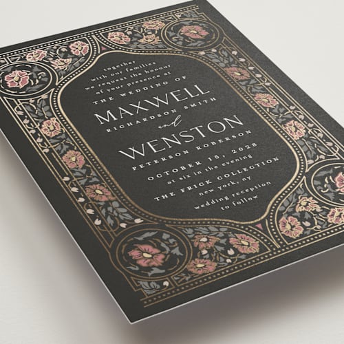 This is a ebony wedding invitations with foil pressed by Ana de Sousa called timeless nature printing on signature in grand
