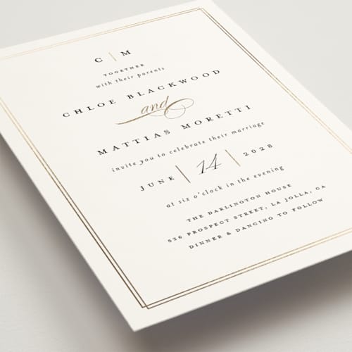 This is a linen wedding invitations with foil pressed by Erica Krystek called timeless printing on signature in grand