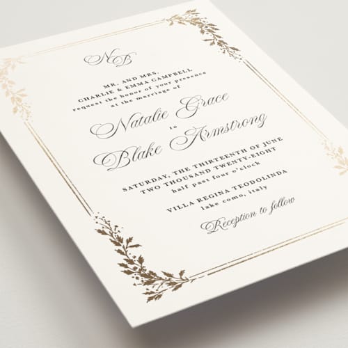 This is a diamond wedding invitations with foil pressed by Kate Ahn called lake como printing on signature in grand