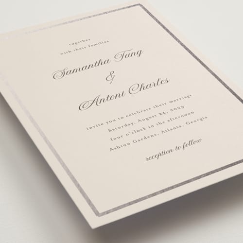 This is a antique wedding invitations with foil pressed by Nicole Walsh called tux printing on signature in grand