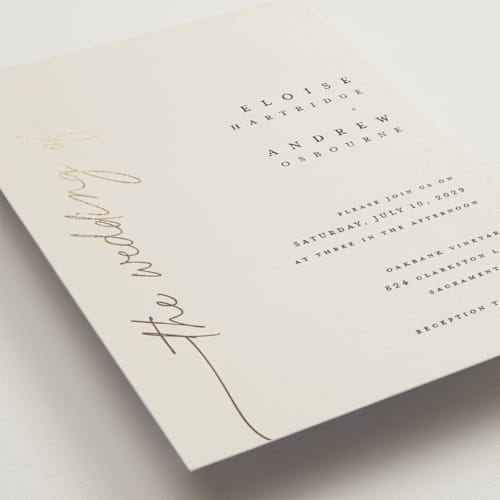 This is a linen wedding invitations with foil pressed by Pippa Shaw called silk printing on signature in grand