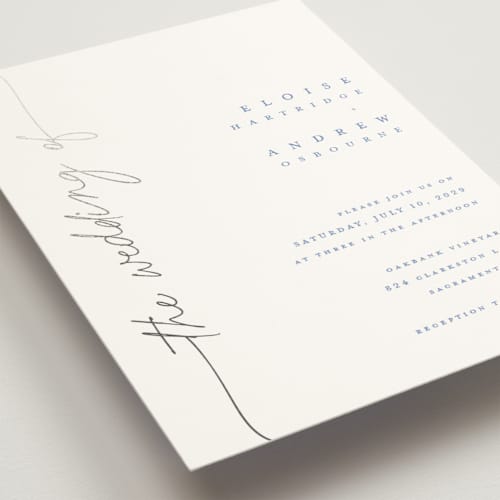 This is a cornflower wedding invitations with foil pressed by Pippa Shaw called silk printing on signature in grand
