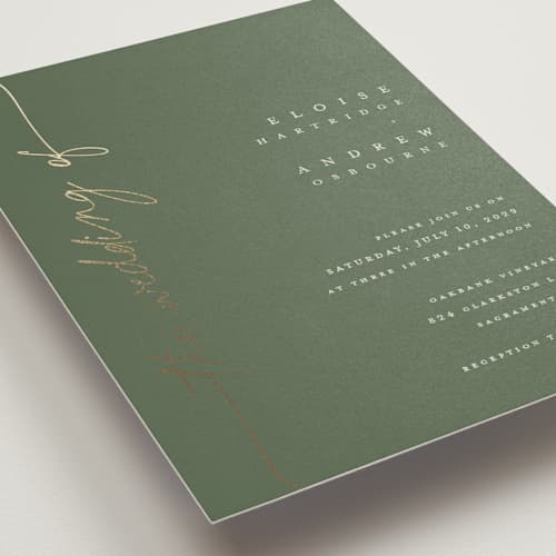 This is a eucalyptus wedding invitations with foil pressed by Pippa Shaw called silk printing on signature in grand