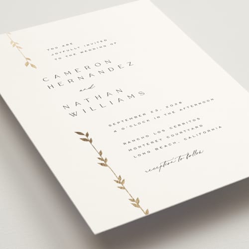 This is a lily wedding invitations with foil pressed by Owl and Toad called courtyard printing on signature in grand