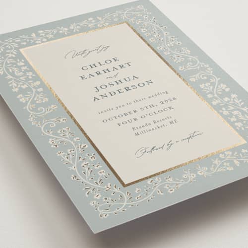 This is a something blue wedding invitations with foil pressed by Gwen Bedat called floral romance printing on signature in grand