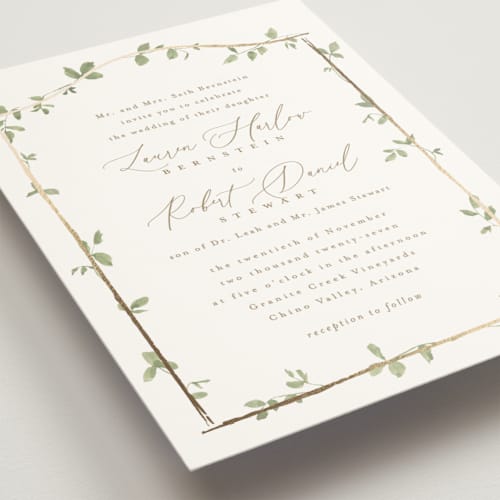 This is a ivy wedding invitations with foil pressed by Everett Paper Goods called canopy printing on signature in grand