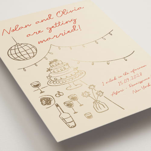 This is a sangria spark wedding invitations with foil pressed by Zove Ahhh called party on! printing on signature in grand