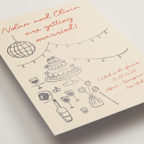 This is a sangria spark wedding invitations with foil pressed by Zove Ahhh called party on! printing on signature in grand