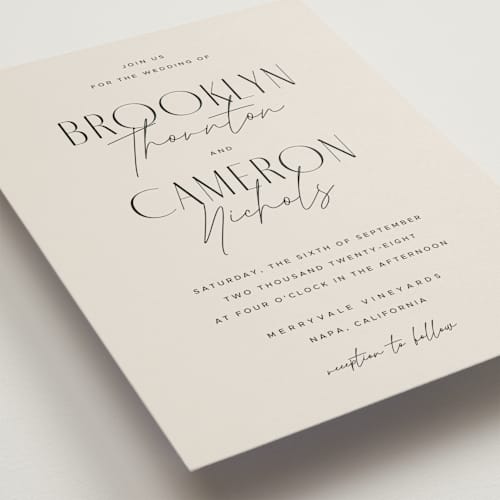 This is a linen wedding invitations with standard by Kelly Schmidt called arabilla overlap printing on signature in grand