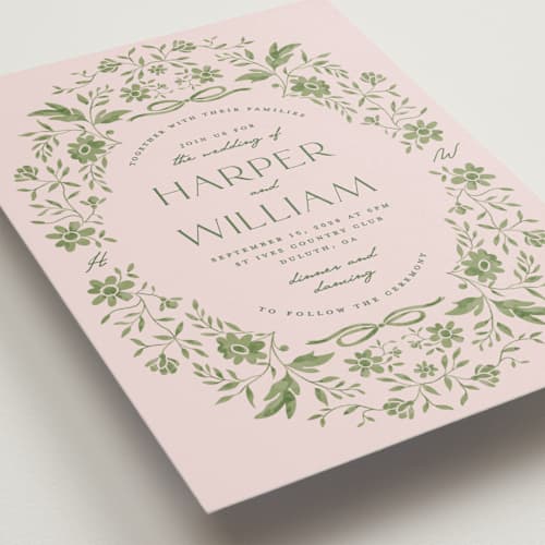 This is a english ivy wedding invitations with standard by Susan Zinader called daisy toile printing on signature in grand