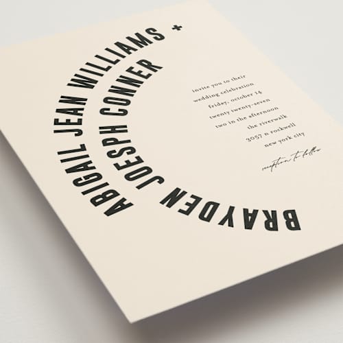This is a cream wedding invitations with standard by Pixel and Hank called spin printing on signature in grand