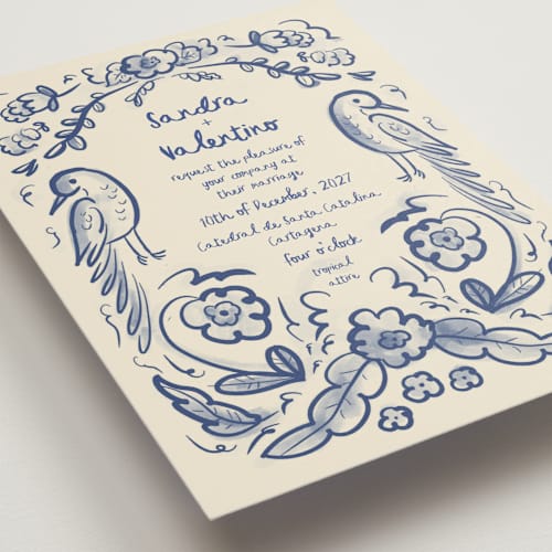 This is a marseille bleu wedding invitations with standard by Ani Somi called santa catalina printing on signature in grand
