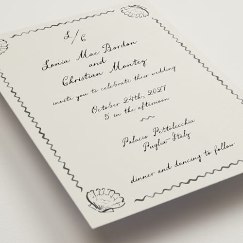 This is a rock wedding invitations with standard by Pati Cascino called puglia printing on signature in grand