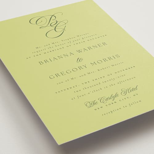 This is a chartreuse wedding invitations with standard by Everett Paper Goods called carlyle printing on signature in grand
