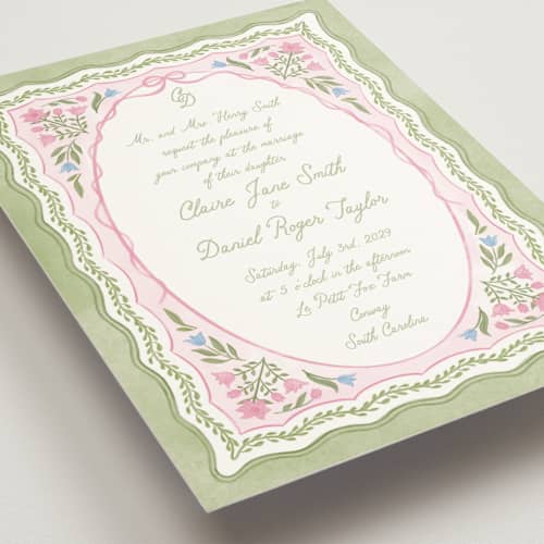 This is a garden wedding invitations with standard by Creo Study called folk garden printing on signature in grand