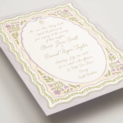 This is a iris wedding invitations with standard by Creo Study called folk garden printing on signature in grand