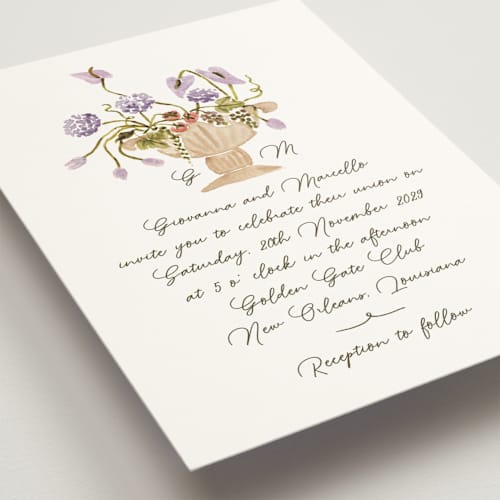 This is a lilac wedding invitations with standard by Pati Cascino called barolo printing on signature in grand