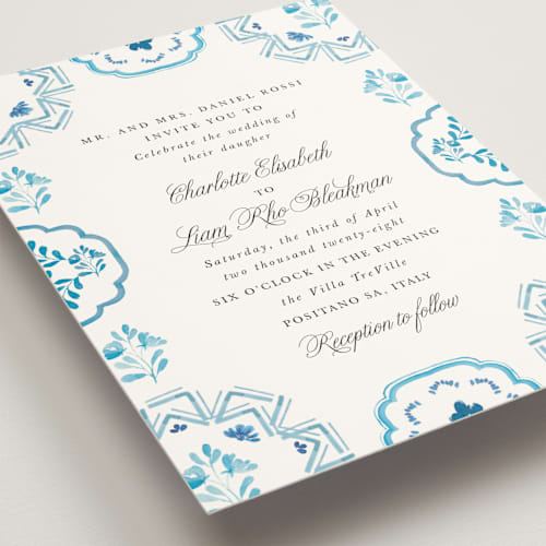 This is a cerulean wedding invitations with standard by Itsy Belle Studio called almafi printing on signature in grand