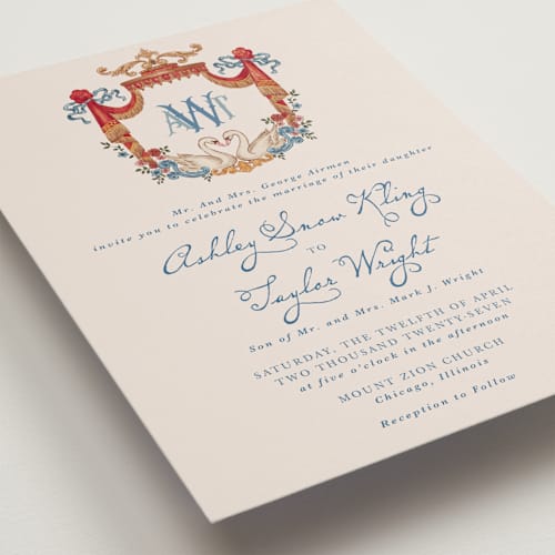 This is a royal wedding invitations with standard by Cass Loh called swan crest printing on signature in grand