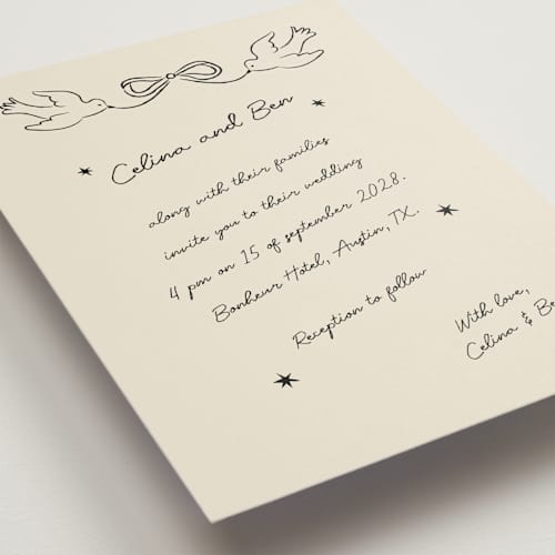 This is a noir wedding invitations with standard by Helena Vitto called the bird song printing on signature in grand