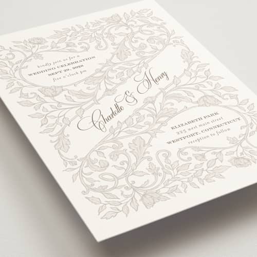 This is a natural wedding invitations with standard by BR Designs called vintage flourishes printing on signature in grand