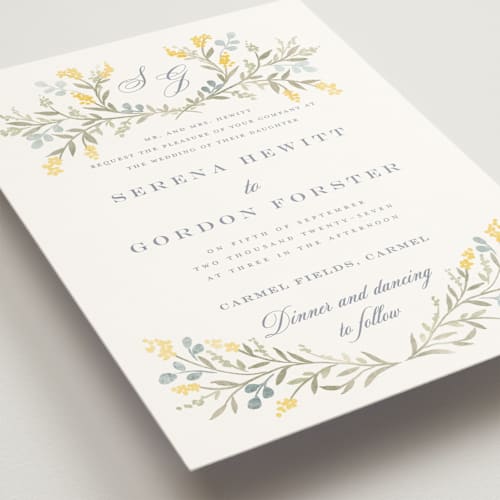 This is a spring wedding invitations with standard by Petra Kern called monogrammed printing on signature in grand