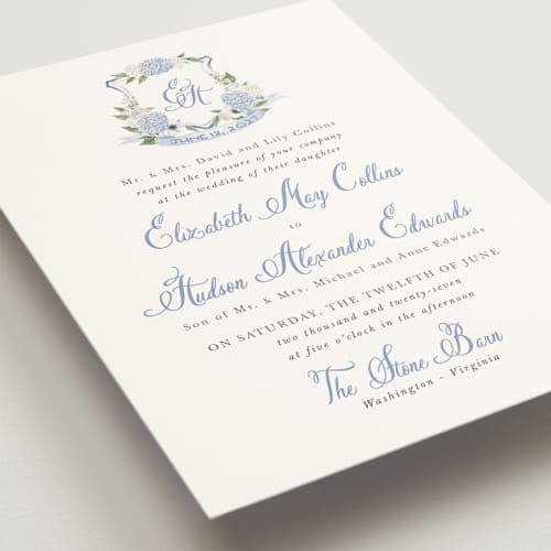 This is a periwinkle wedding invitations with standard by Design Lotus called sweethearts printing on signature in grand
