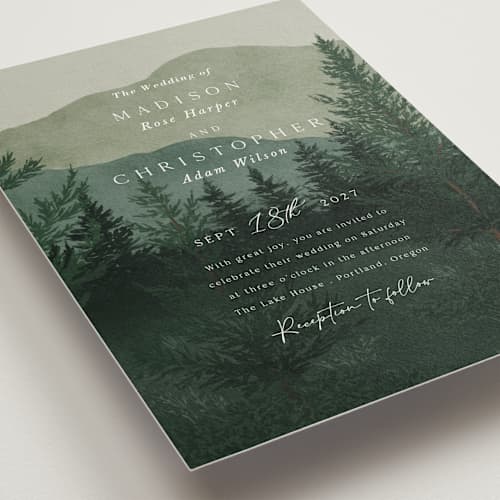 This is a jade wedding invitations with standard by Elly called the forest printing on signature in grand