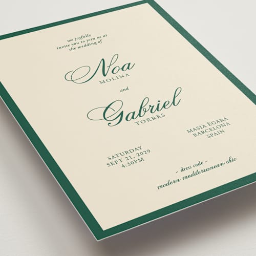 This is a emerald wedding invitations with standard by Ani Somi called borders printing on signature in grand