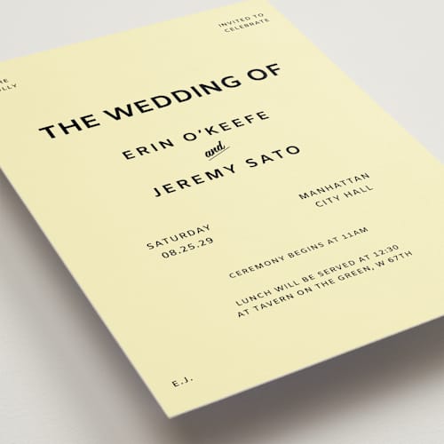 This is a butter wedding invitations with standard by Studio Suku called courthouse printing on signature in grand