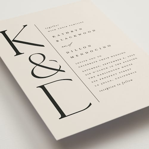 This is a ecru wedding invitations with standard by Erica Krystek called modern monogram printing on signature in grand