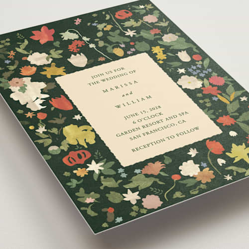 This is a garden wedding invitations with standard by Sumak Studio called all the flowers of the world printing on signature in grand