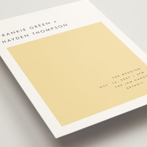 This is a buttercup wedding invitations with standard by Snow and Ivy called colorfield printing on signature in grand