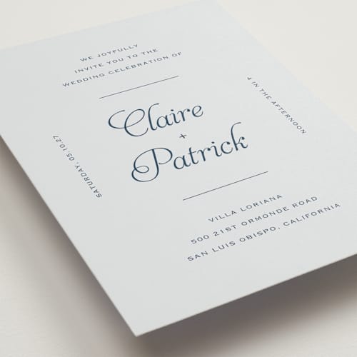 This is a powder wedding invitations with standard by Carolyn MacLaren called modernne printing on signature in grand