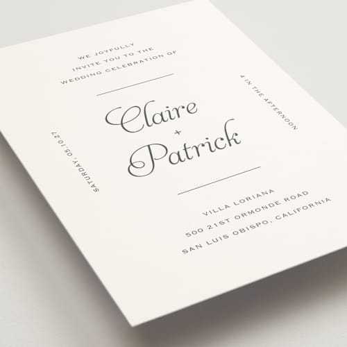 This is a ash wedding invitations with standard by Carolyn MacLaren called modernne printing on signature in grand