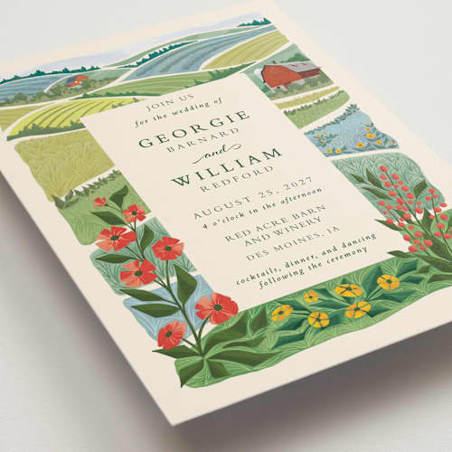 This is a barn wedding invitations with standard by Paper Sun Studio called farm and field printing on signature in grand