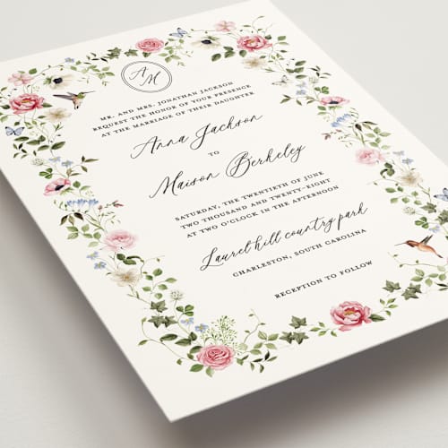 This is a peony wedding invitations with standard by Sarah Knight called ornate printing on signature in grand