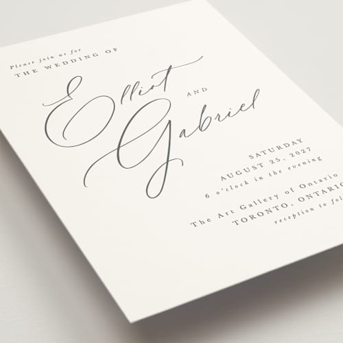 This is a pearl wedding invitations with standard by Hooray Creative called scripted names printing on signature in grand