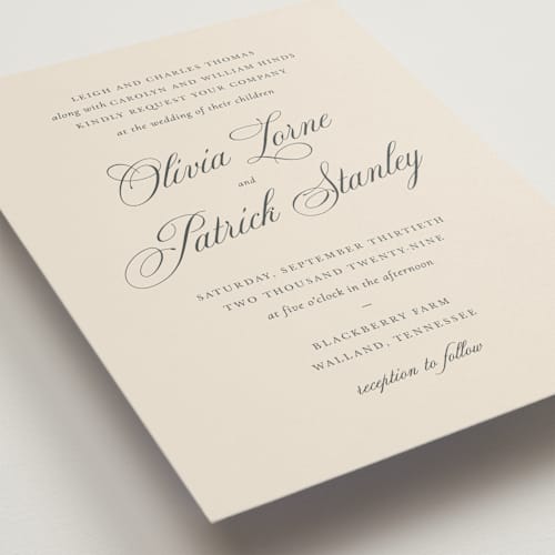This is a champagne wedding invitations with standard by Sara Hicks Malone called belle meade printing on signature in grand