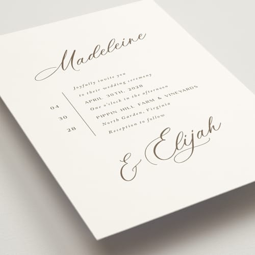 This is a latte wedding invitations with standard by Cara Scott called whimsy printing on signature in grand