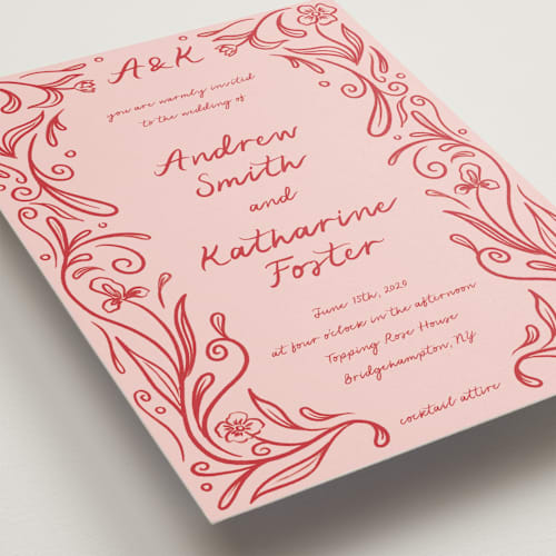 This is a brick wedding invitations with standard by Julia Liverton called love in bloom printing on signature in grand