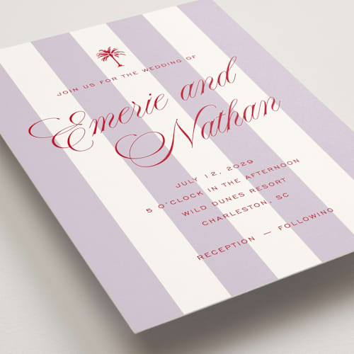 This is a macaroon wedding invitations with standard by Susan Zinader called island palm printing on signature in grand