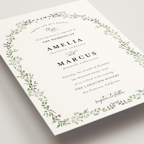 This is a mojito wedding invitations with standard by Susan Moyal called monogramed arch printing on signature in grand