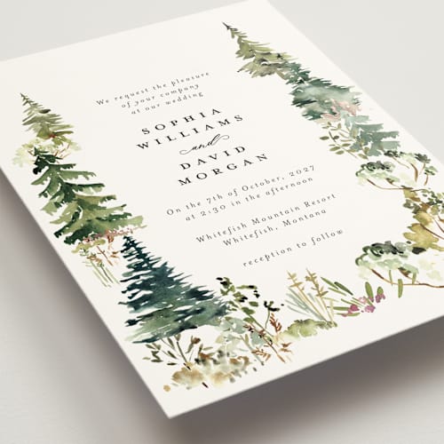 This is a forest wedding invitations with standard by Petra Kern called great outdoors printing on signature in grand