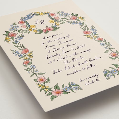 This is a cornflower wedding invitations with standard by Chris Griffith called a wedding in low country printing on signature in grand