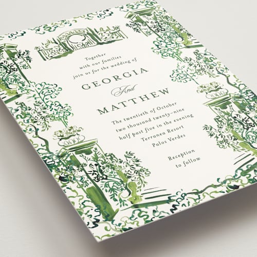 This is a sap wedding invitations with standard by Becky Nimoy called gates and pillars printing on signature in grand
