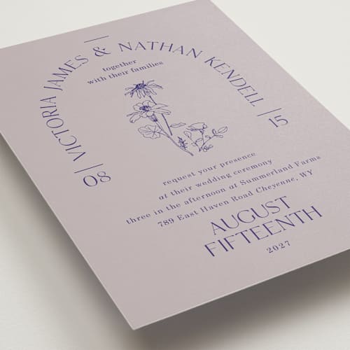 This is a wisteria wedding invitations with standard by Baumbirdy called floral type arch printing on signature in grand