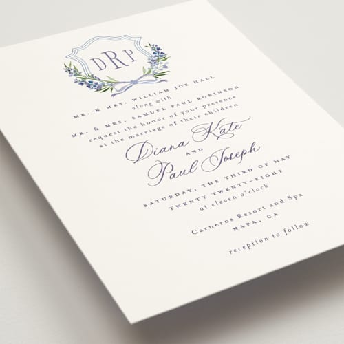 This is a tuscany wedding invitations with standard by Claudia Orengo called lavender printing on signature in grand