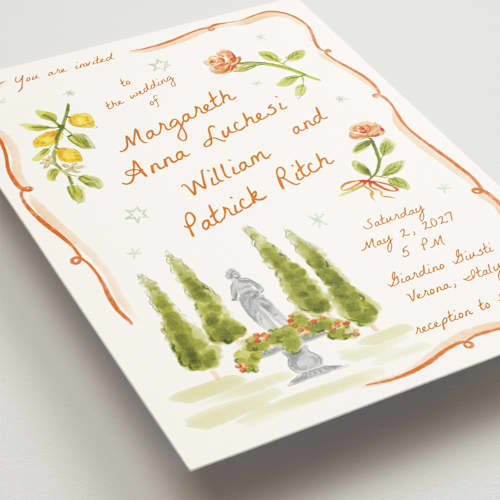 This is a flame wedding invitations with standard by Pati Cascino called giardino printing on signature in grand