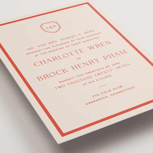 This is a verona sunset wedding invitations with standard by Megan Davis called racquet printing on signature in grand